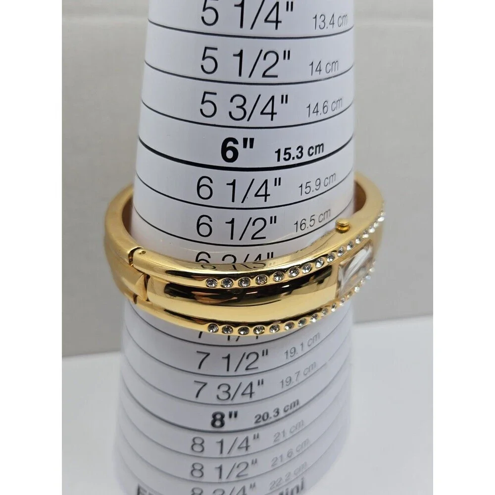 Vintage Pierre Jacquard Womens Gold Rhinestone Cuff Bangle Watch New Battery
